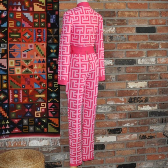 2 Pc Pink Barbiecore Bodycon Stretch High Waisted Pant Suit Cropped Jacket M-L - Picture 5 of 11